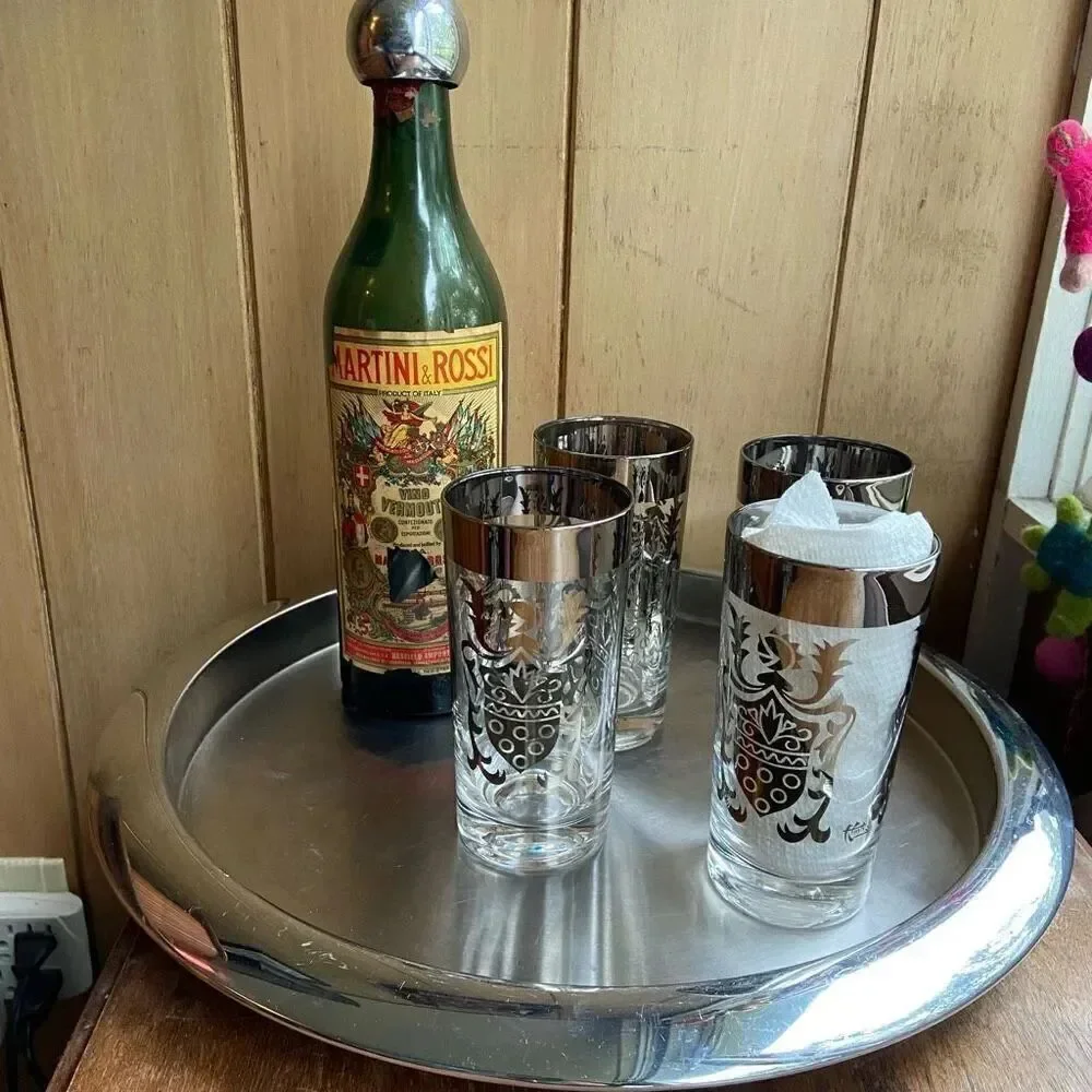 Vintage Kimiko Guardian Shield Crest glass (4) set , Lusterware by Vitreon, vint
